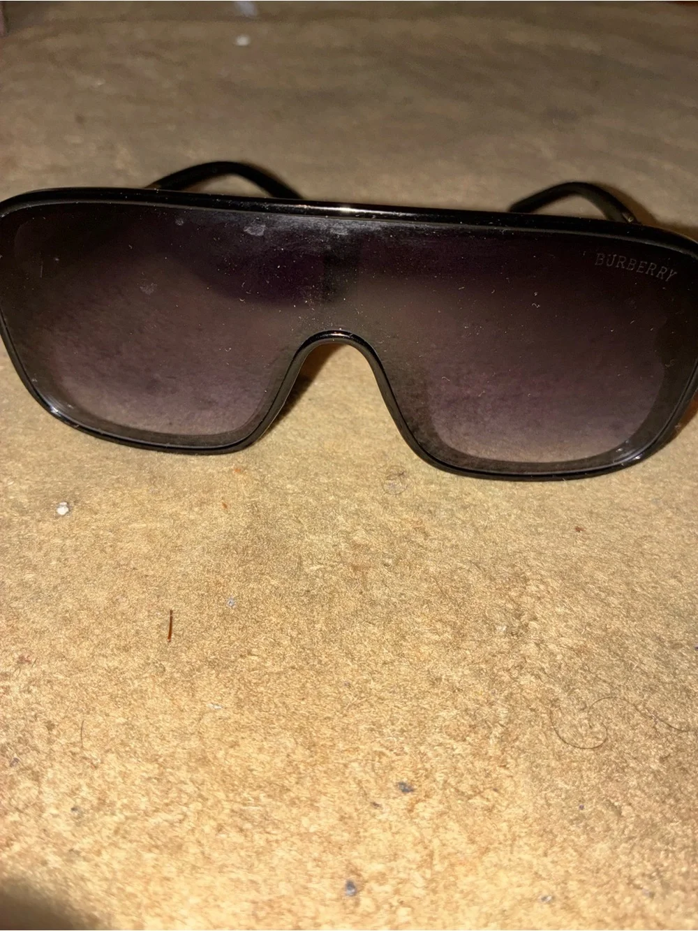 Burberry Black Shield Sunglasses with Check-Pattern Gold Temples